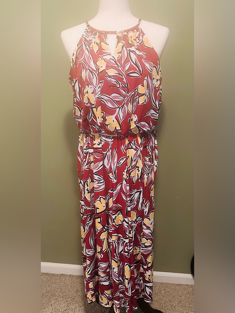 Floral Red Sleeveless Jumpsuit with Yellow Bloom Print